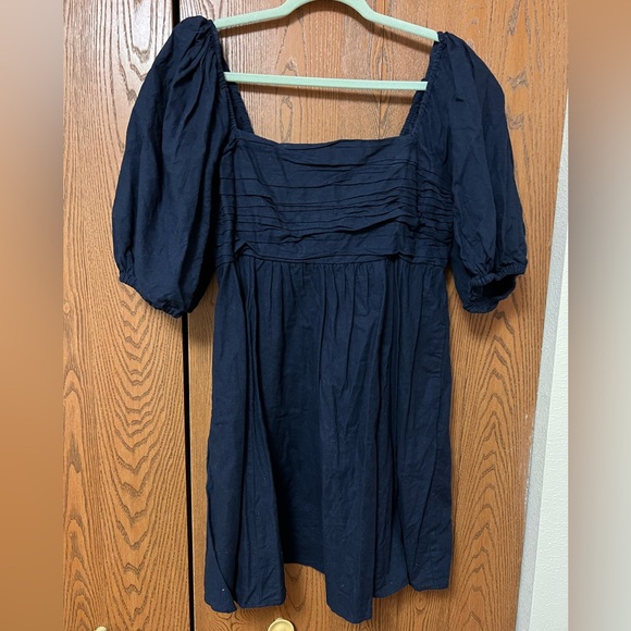 The A&F Emerson Linen-Blend Puff Sleeve Mini Dress Navy Size Large Tall - Picture 5 of 15